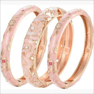 Gold Plated Flower Hollowed Enameled Hinged Cuff Bangle Bracelets